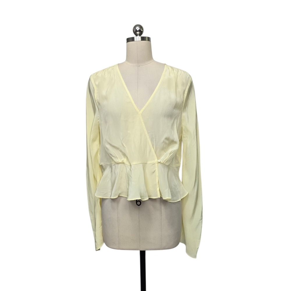 Madewell Womens Butter Yellow‎ Viscose Wrap Peplum Blouse Long Sleeve Size 10